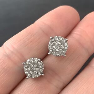 Men’s White Gold 14k Plate Iced Out Round Hip Hop Crystal CZ Earrings Silver NEW